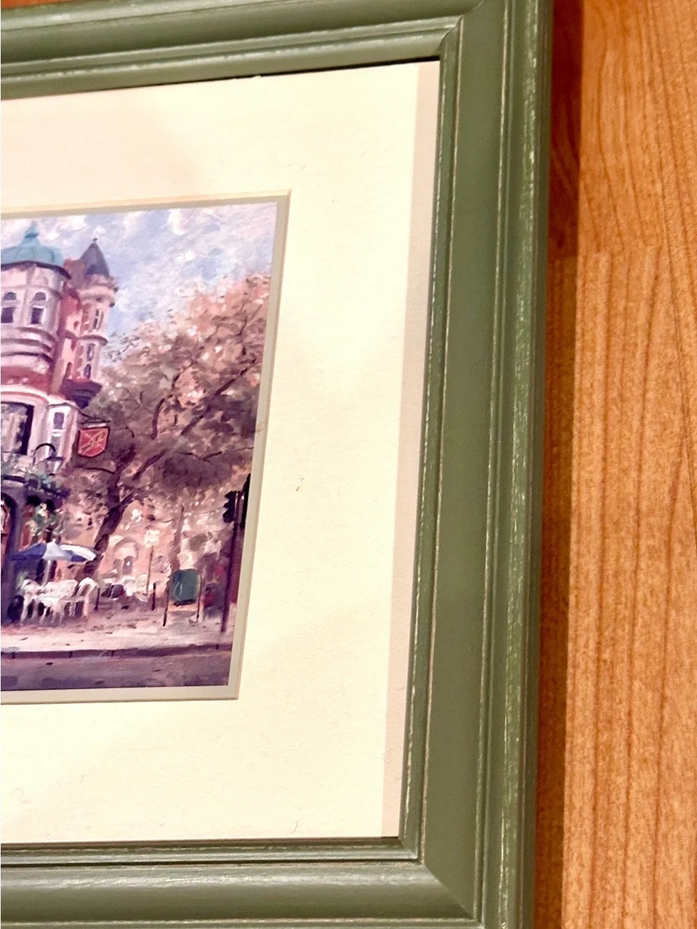 Thomas Kinkade Bloomsbury Cafe Framed Art Print w/ COA Sage Green Frame 12x12